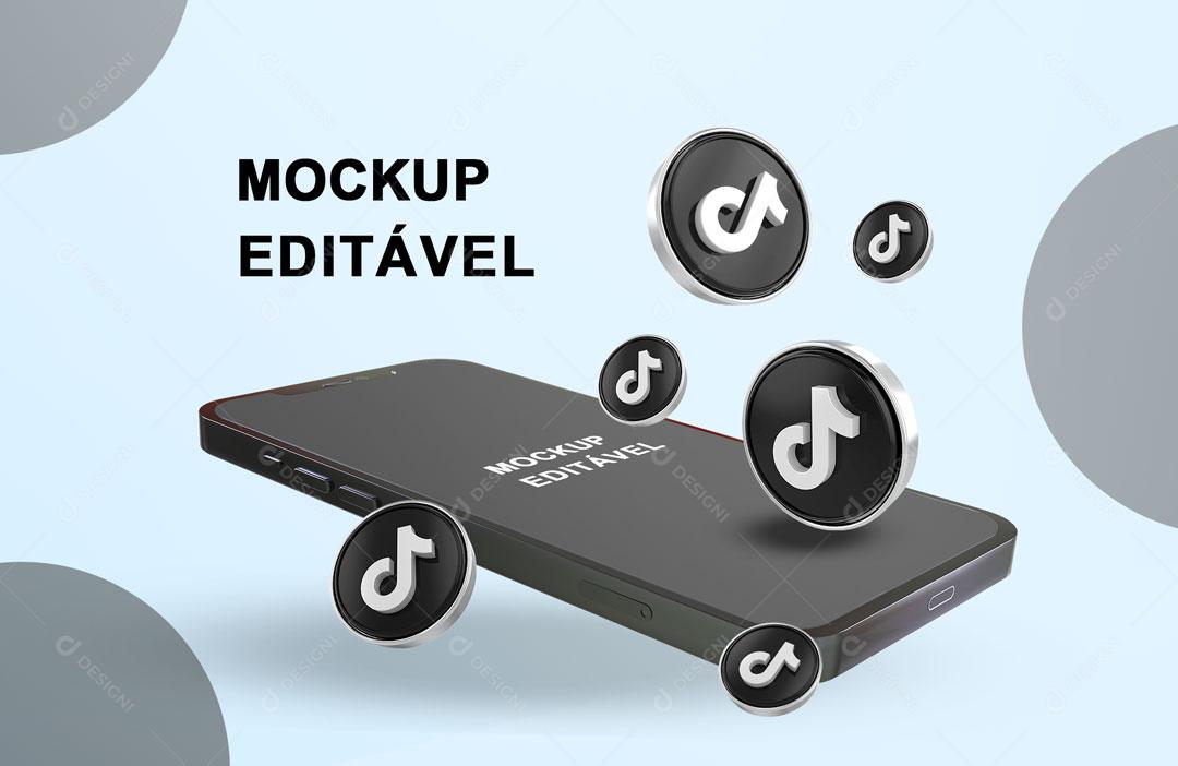 Mockup 3D Celular Tiktok Redes Sociais PSD Editável