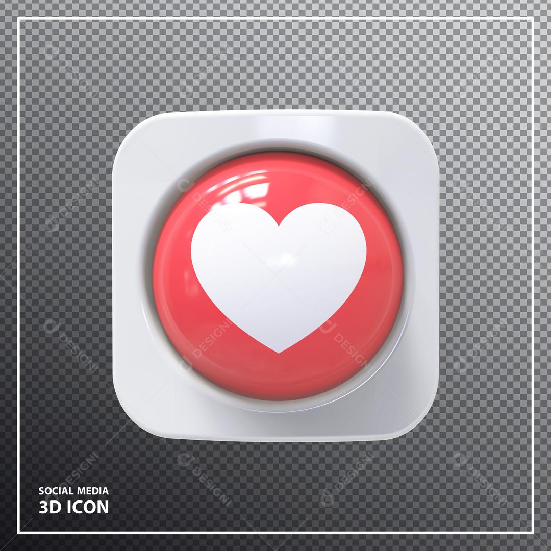 Elemento 3D Like de Coração Para Composição PSD