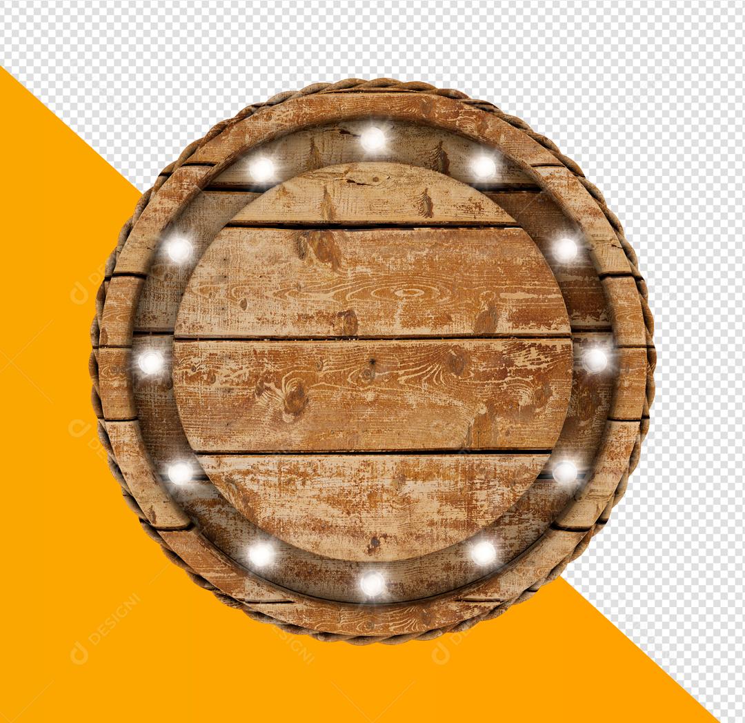 Círculo de Madeira 3D com Luz Elemento Para Composição PSD