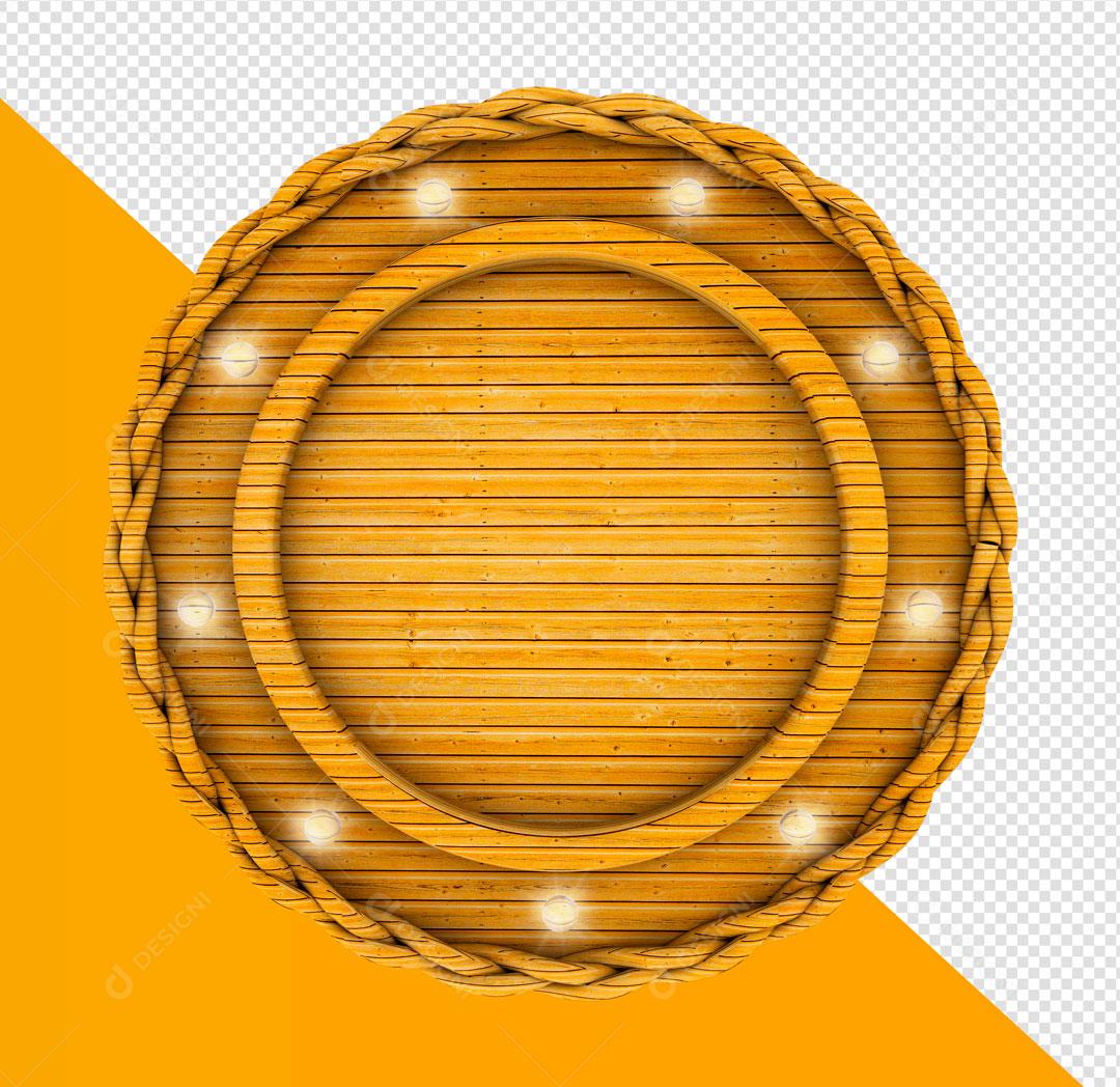 Círculo 3D de Madeira Dourado com Luz Elemento Para Composição PSD