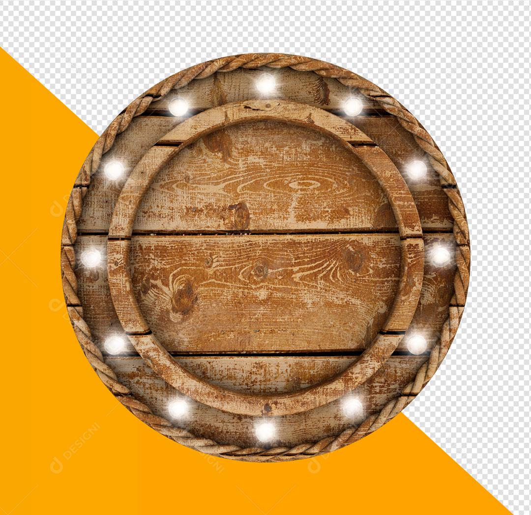 Círculo 3D de Madeira com Luz Elemento Para Composição PSD