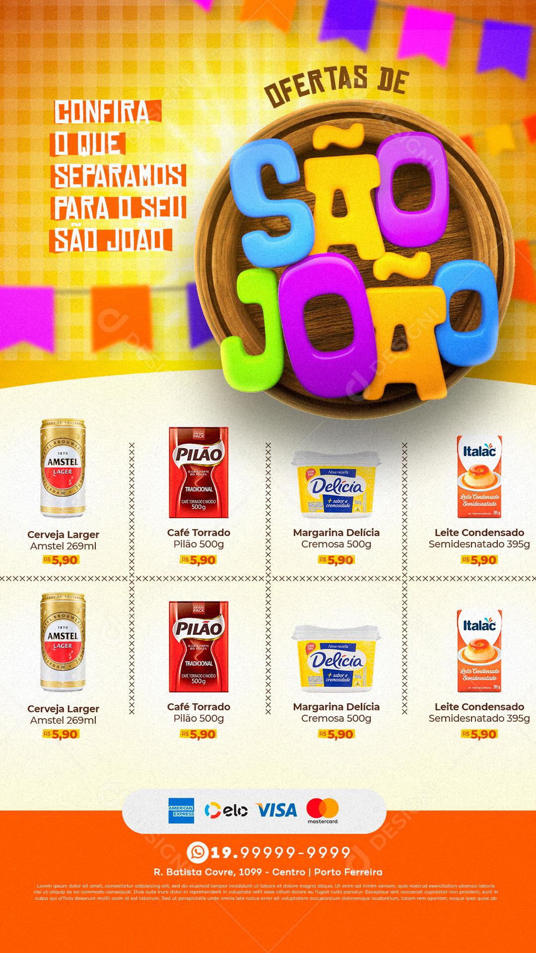 Story Encarte Ofertas de São João Produtos Supermercados Social Media PSD Editável