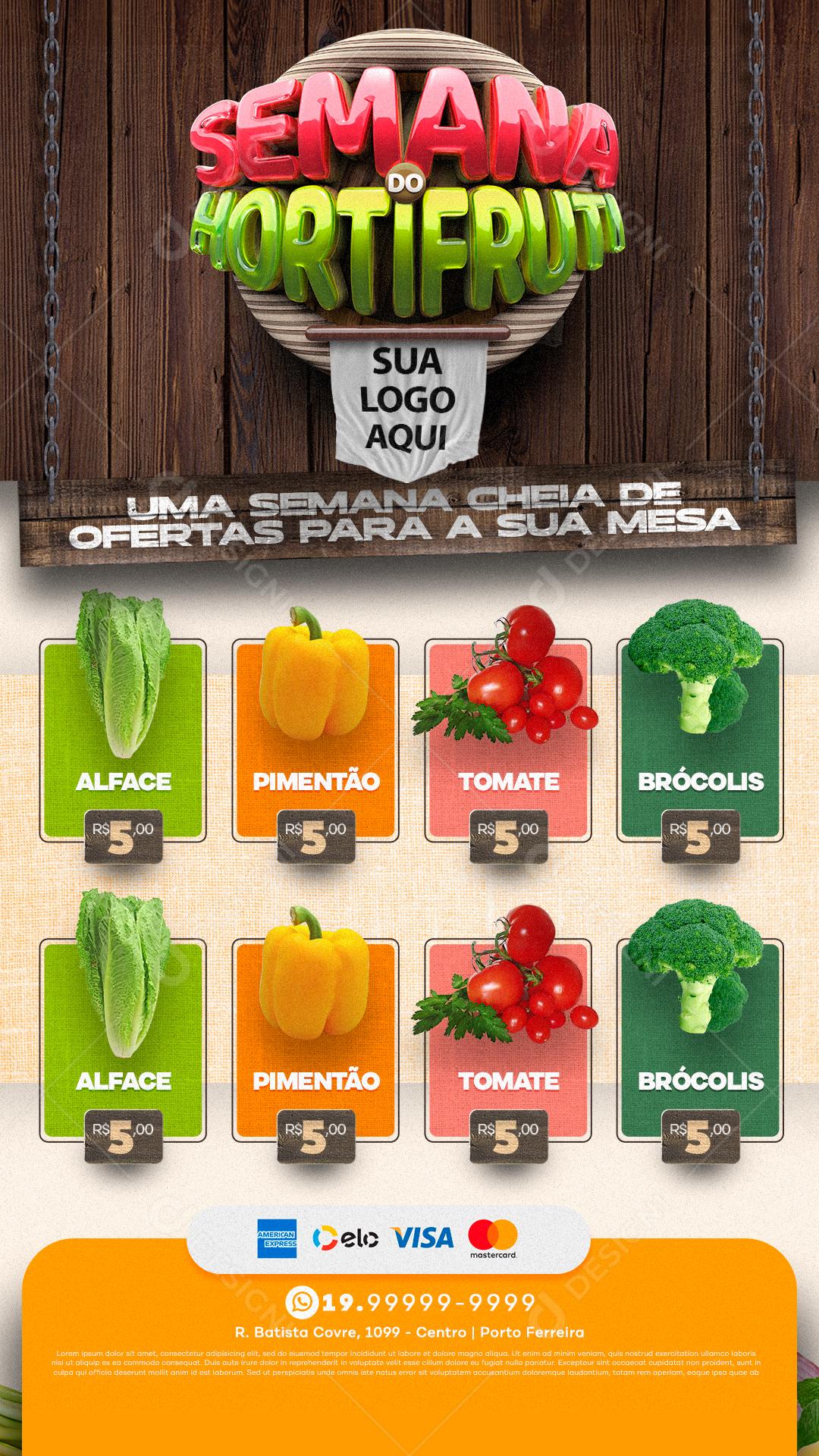 Story Encarte Ofertas Semana do Hortifruti Produtos Supermercados Social Media PSD Editável