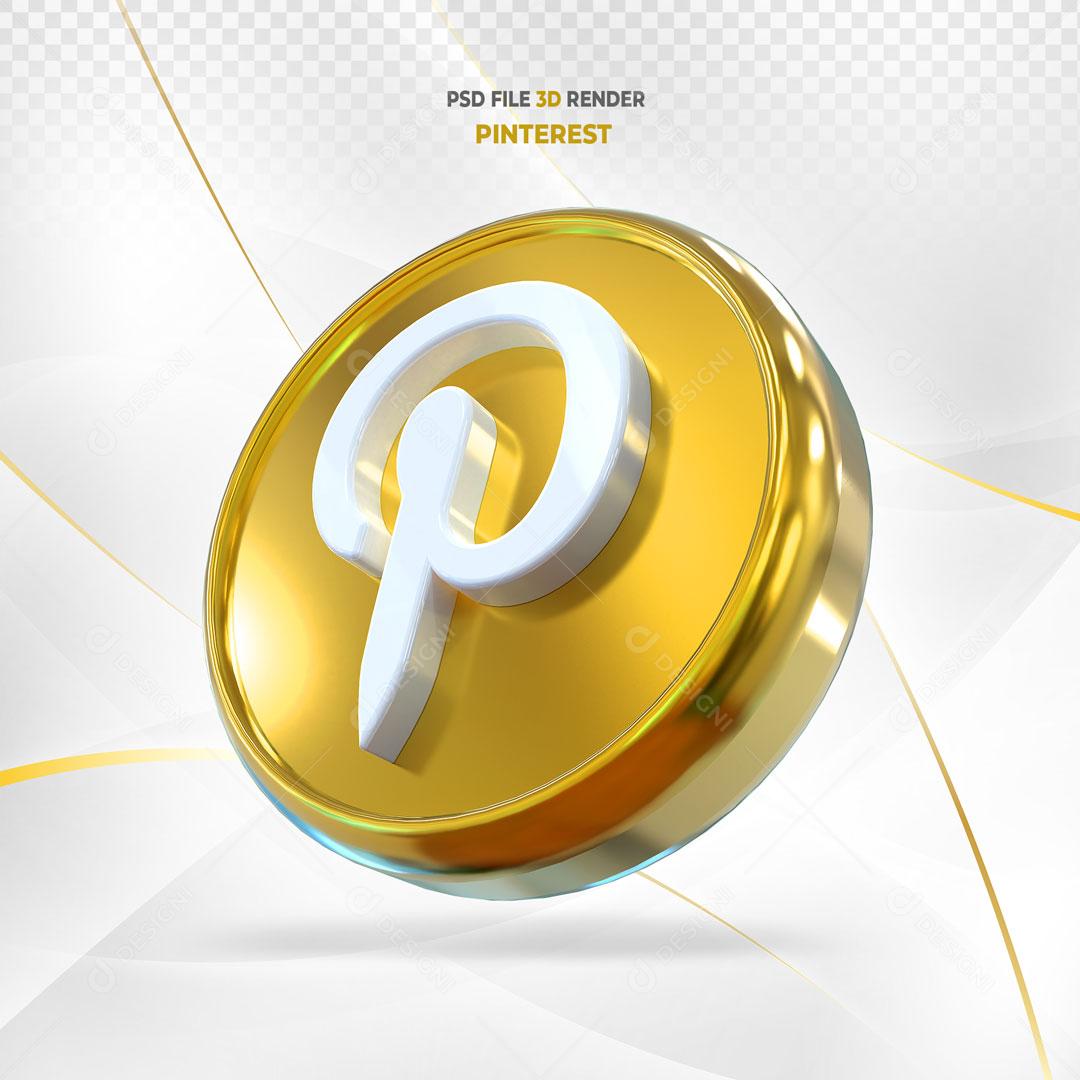 Ícones Pinterest Dourado 3D Para Composição PSD