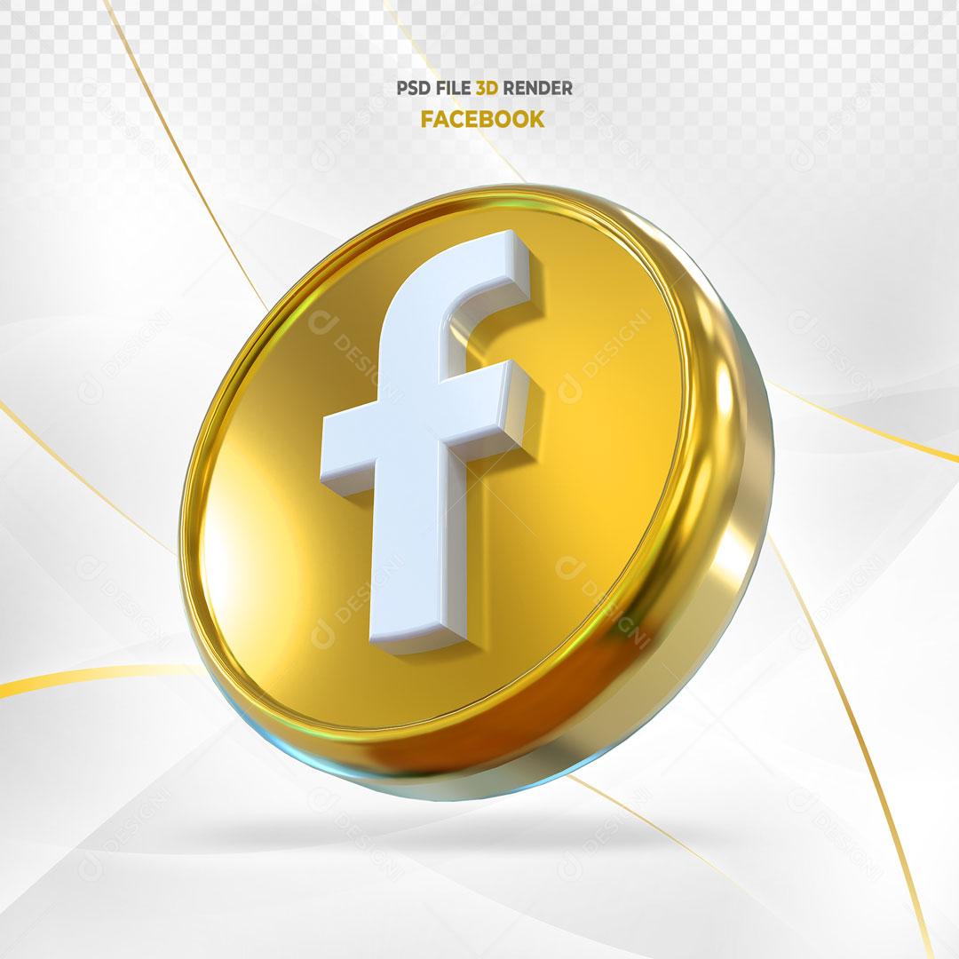 Ícones Facebook Dourado 3D Para Composição PSD