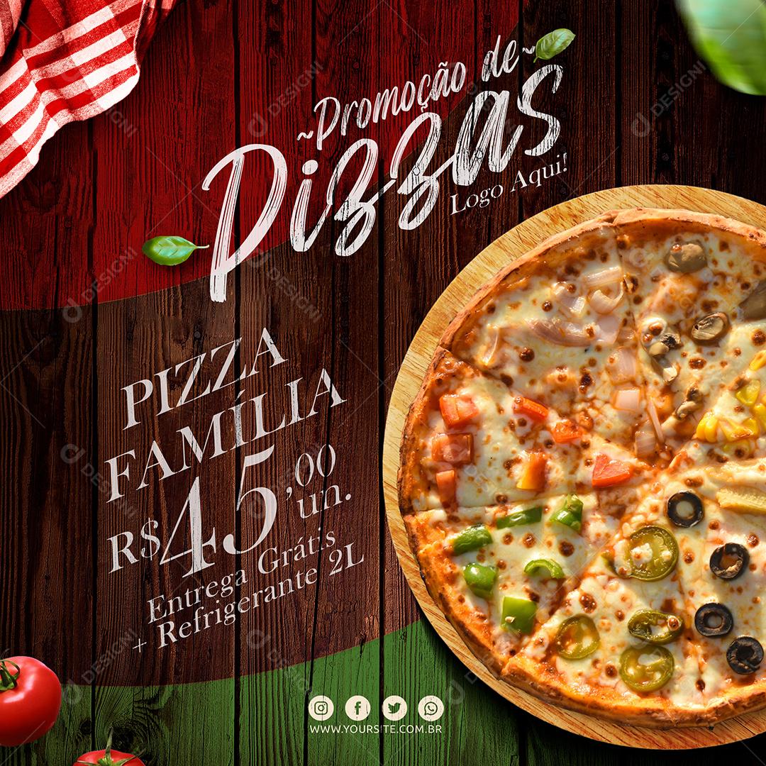 Social Media Promoção de Pizza Pizzas Logo aqui Pizzaria PSD Editável