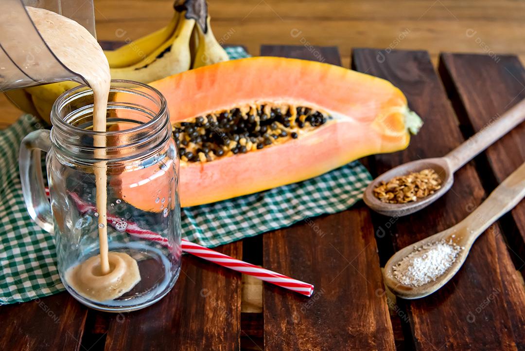 Banana and Papaya Smoothie with Oats and Granola Healthy Breakfast Smoothie