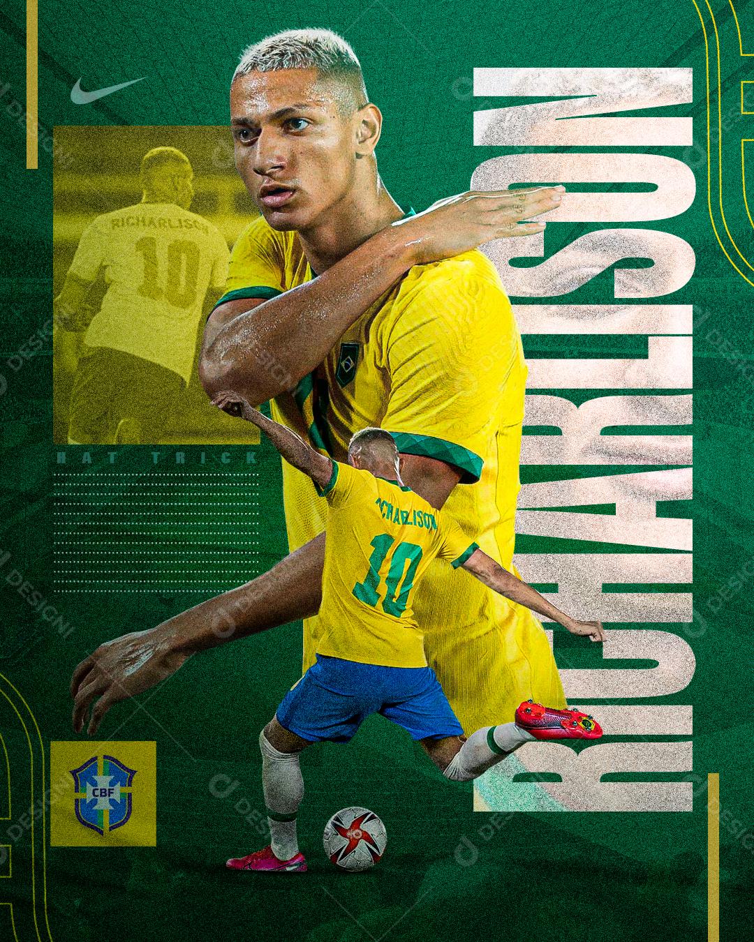 Flyer Futebol Richarlison Seleção Brasileira Social Media PSD Editável