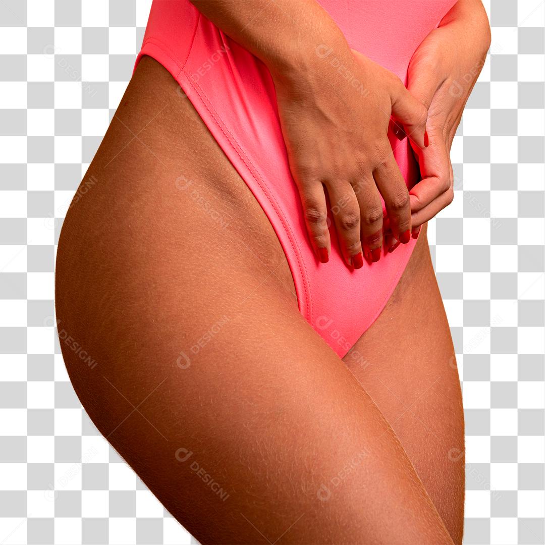 Mulher morena com maiô rosa PNG Transparente