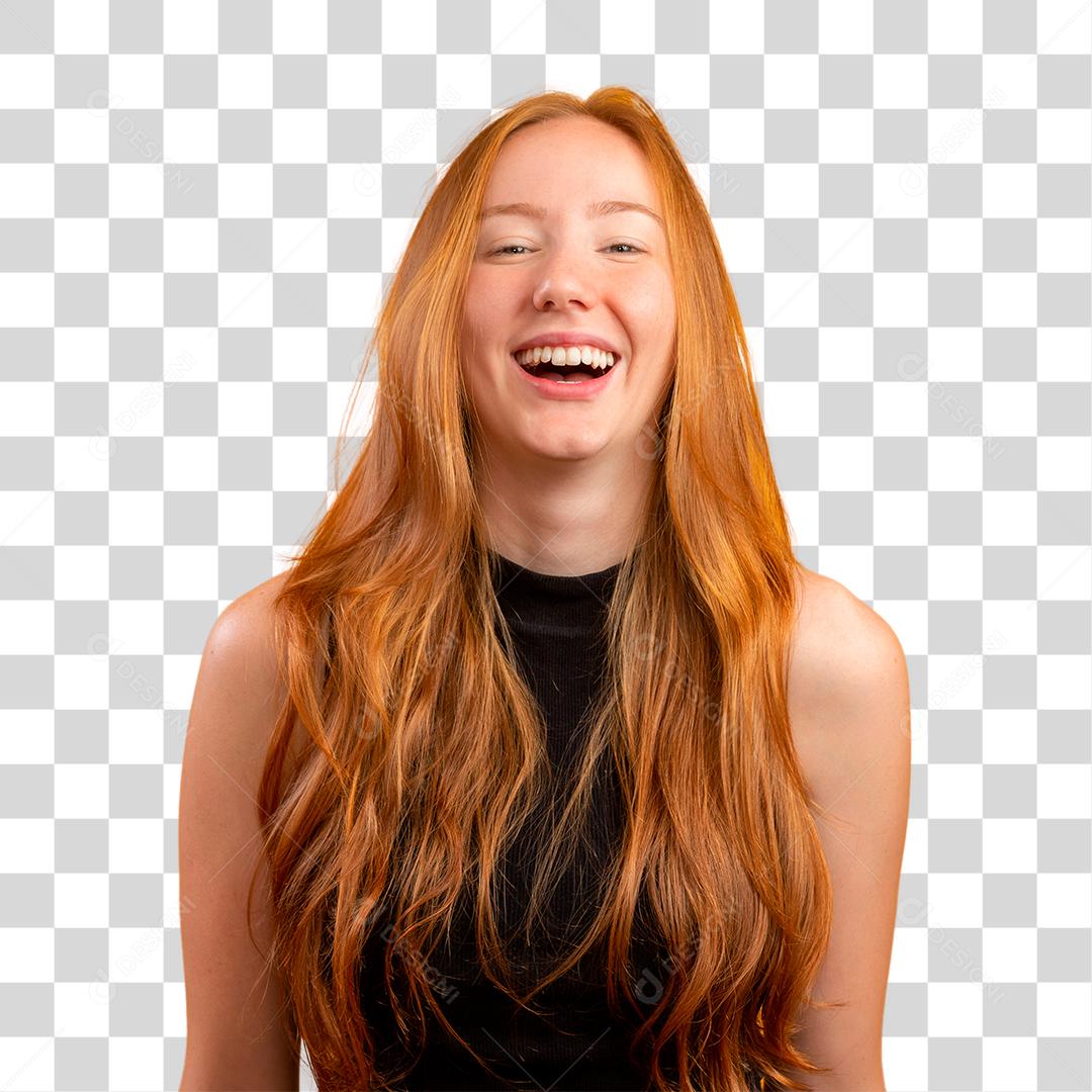 Linda menina ruiva alegre sorrindo rindo