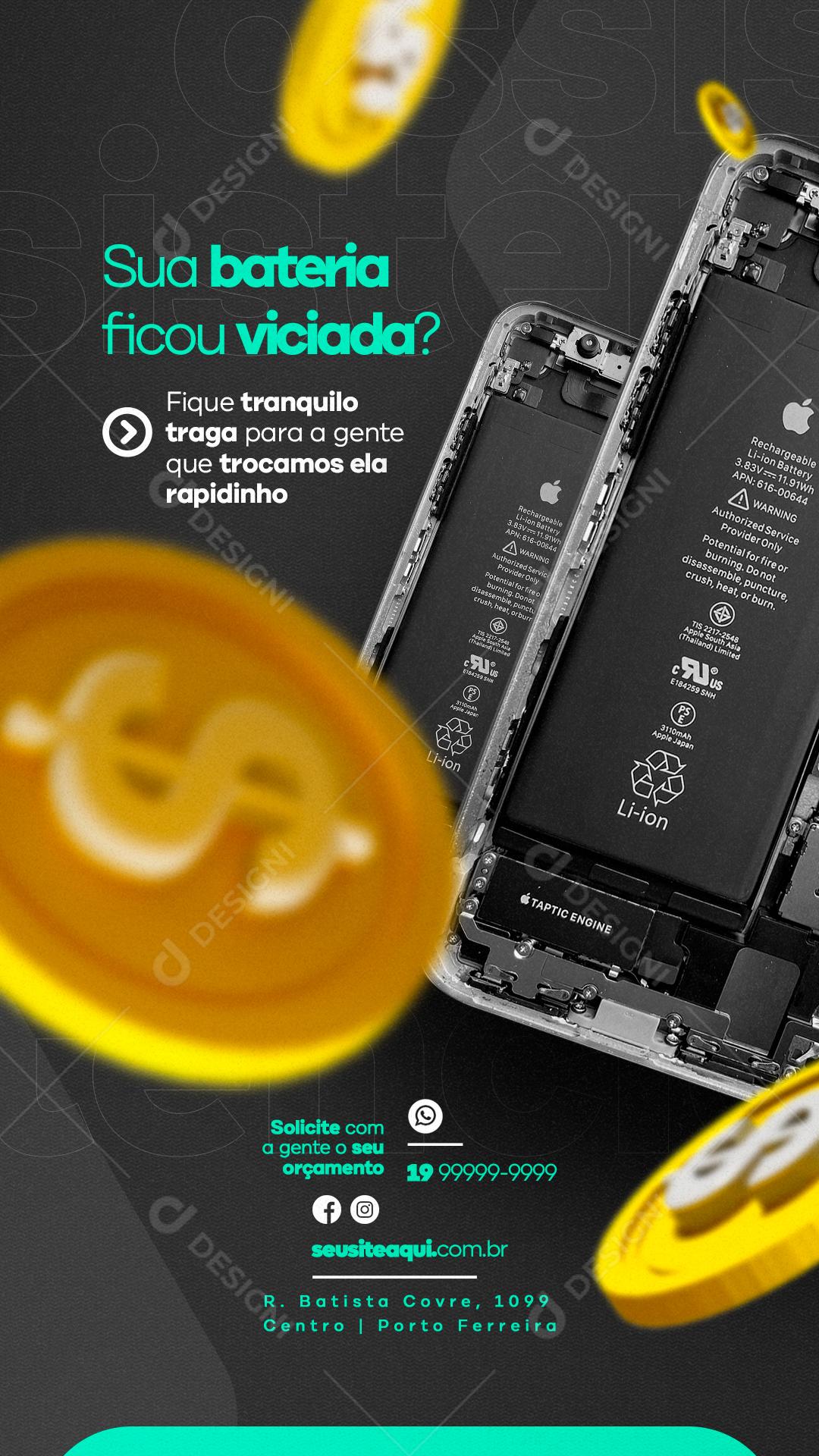 Story Sua bateria ficou viciada Assistência Técnica Social Media PSD Editável