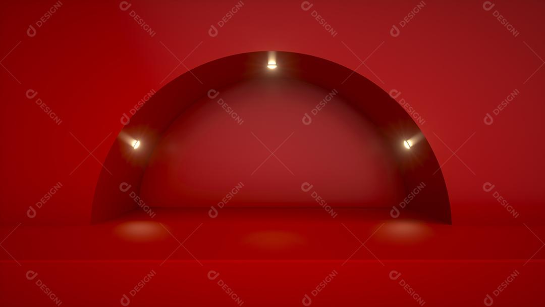 Cena de pódio e palco, forma de palco de pódio abstrato vermelho. Palco para produto na cena do pódio.