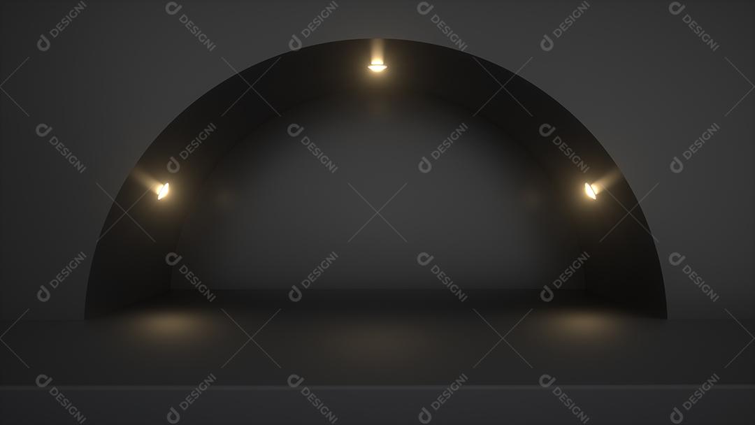 Pódio e cena de palco, forma de palco de pódio abstrato preto. Palco para produto na cena do pódio.