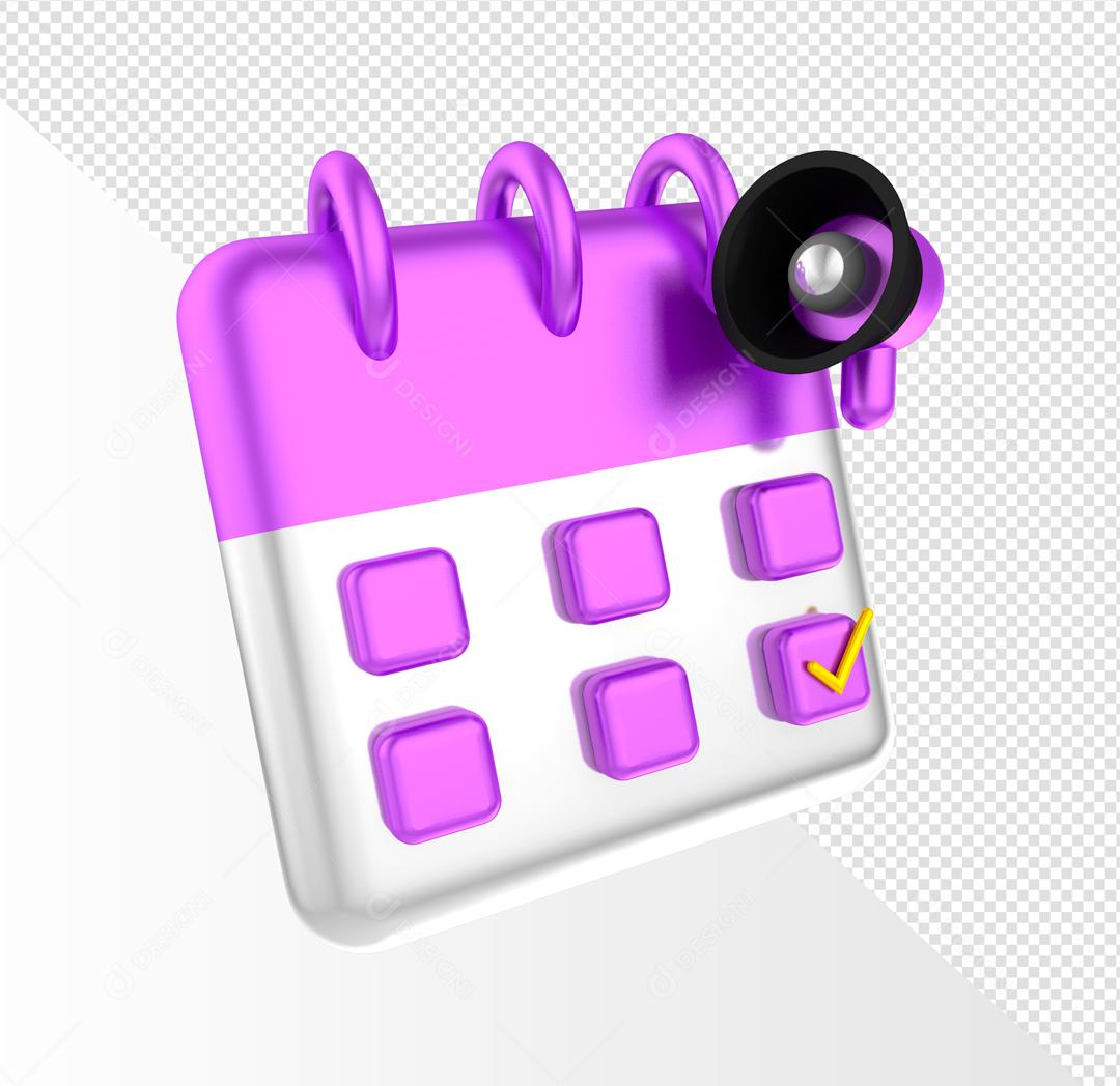 Elemento 3D Calendário Roxo e Mega fone PSD