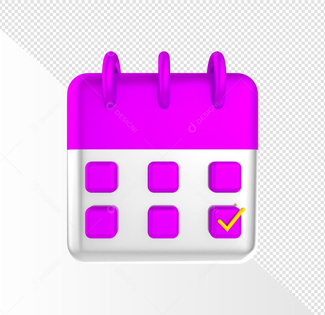 Calendário Roxo 3D Elemento PSD