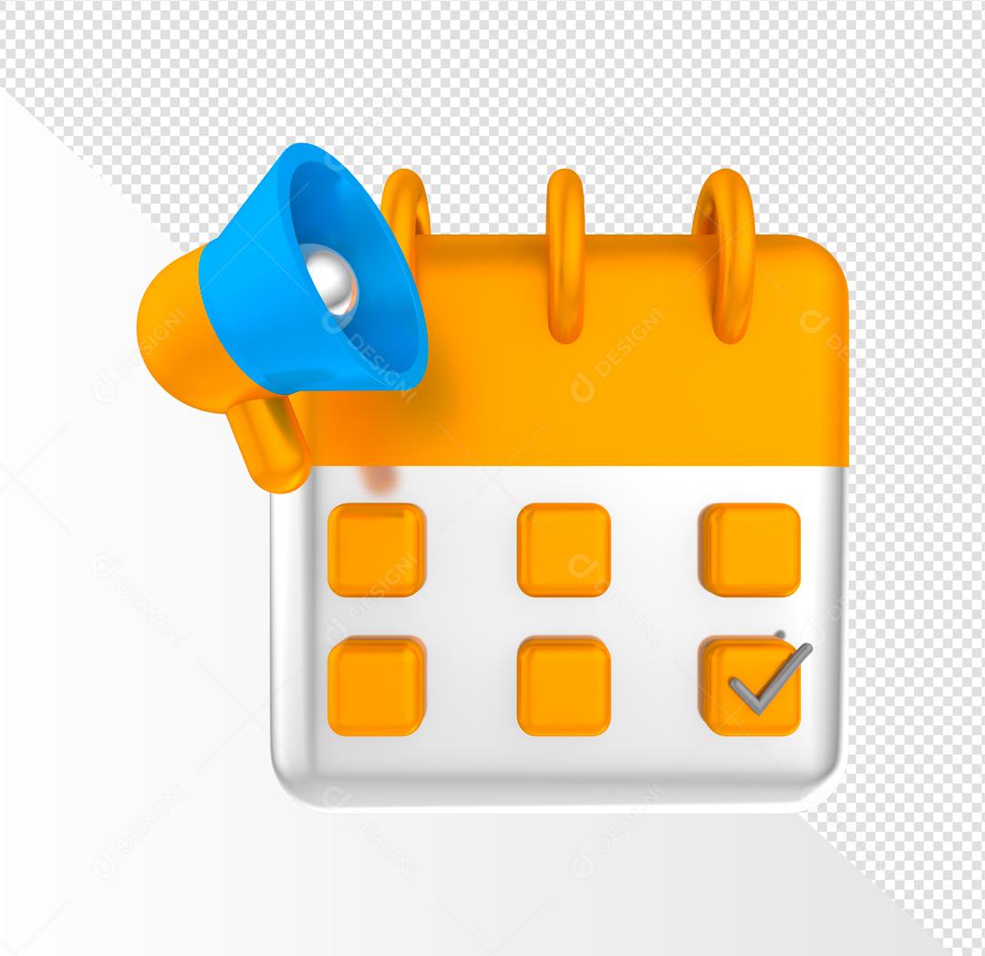 Calendário Laranjado e Megafone 3D Elemento PSD