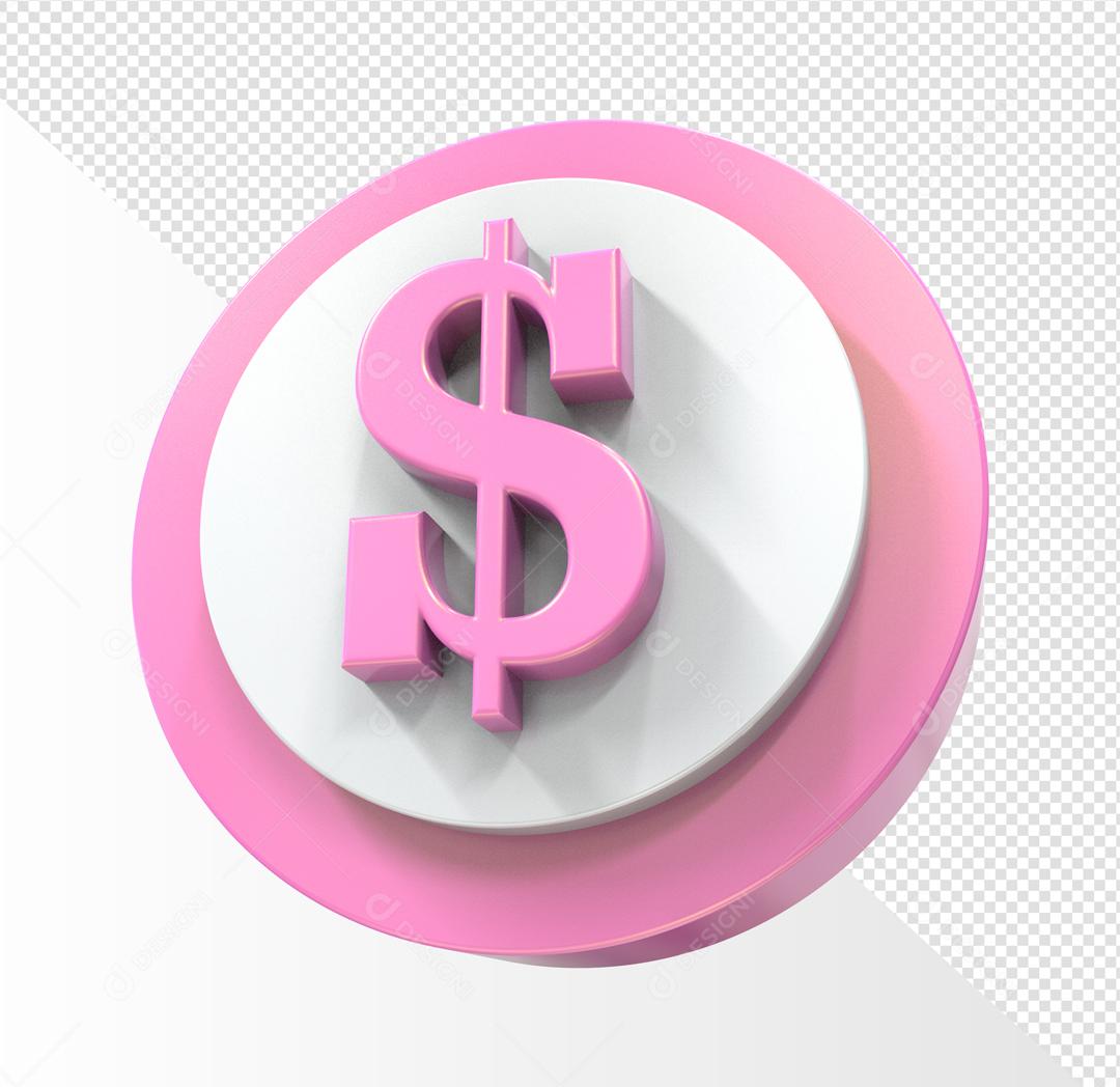 Moeda Dólar Rosa 3D Elemento PSD