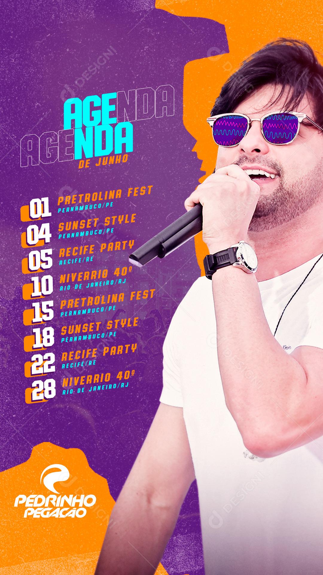 Flyer Story Show Agenda Cantor Pedrinho Pegação Social Media PSD Editável