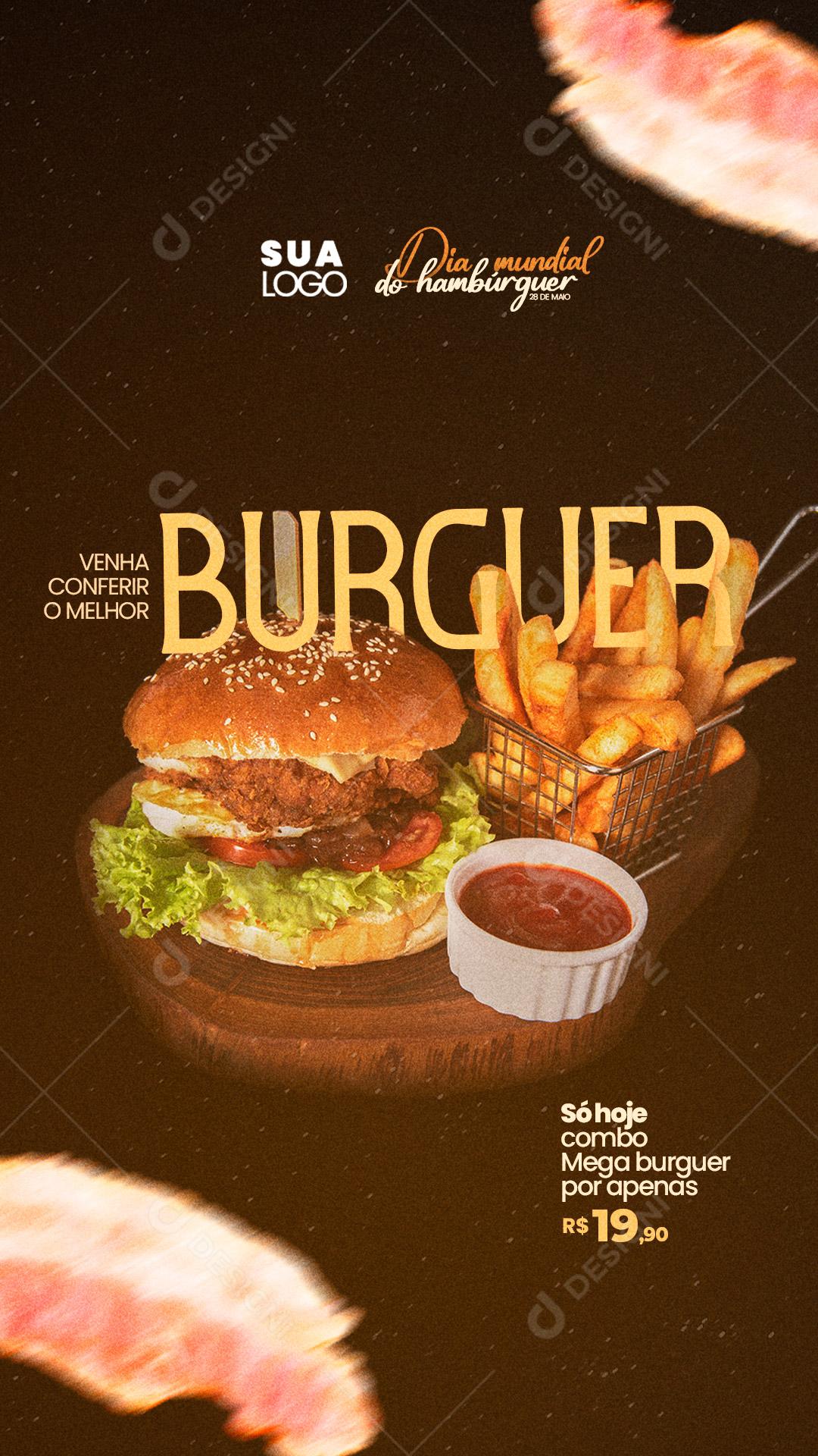Social Media Story Hamburgueria Dia Mundial do Hambúrguer 28 de Maio  PSD Editável