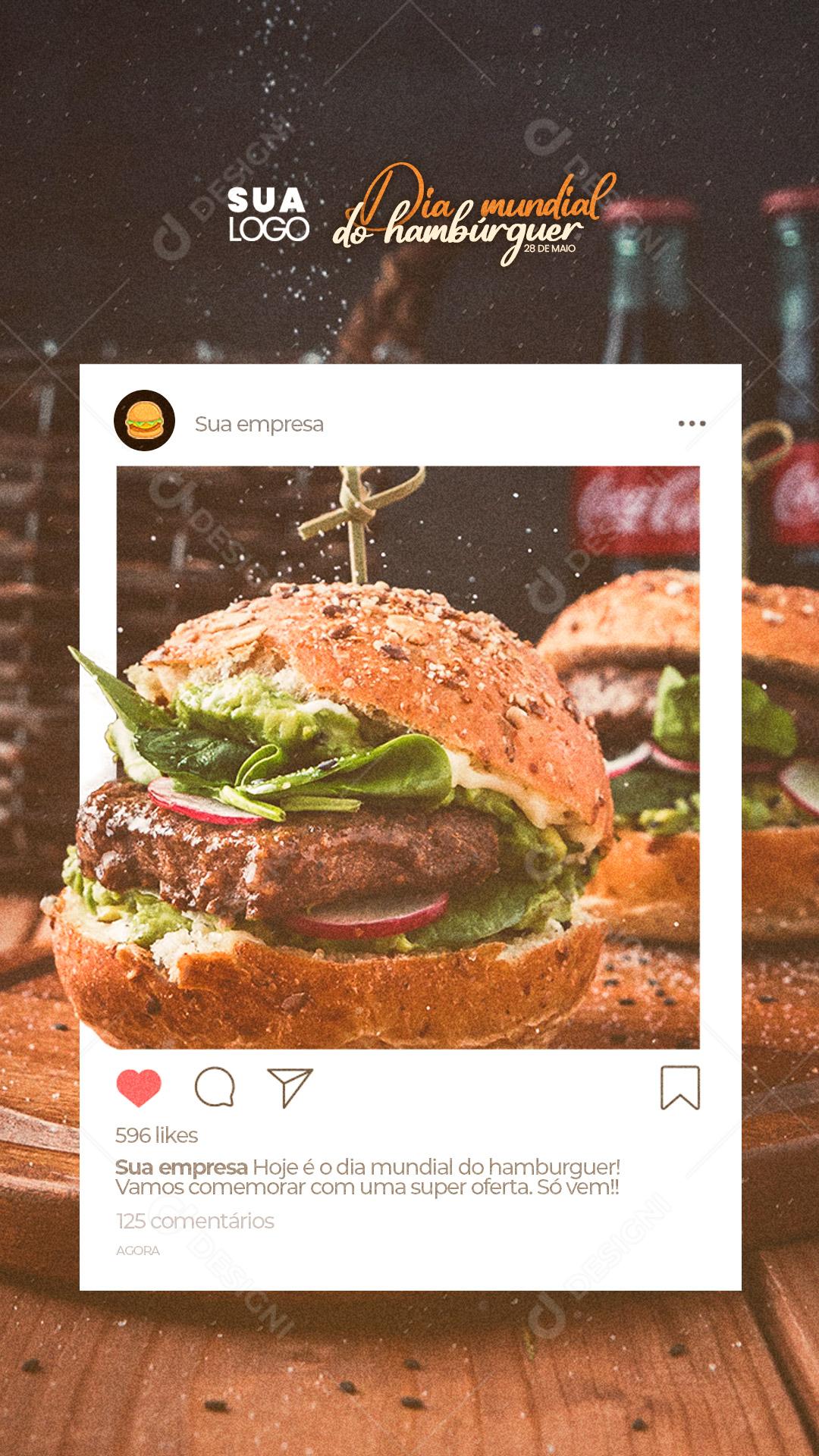 Post Story Hamburgueria Dia Mundial do Hambúrguer 28 de Maio Social Media PSD Editável