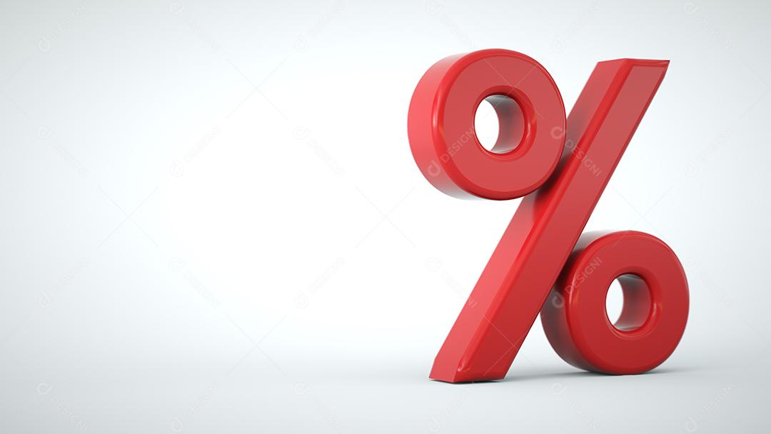 Ícone 3D de desconto percentual. Sinal de negócios. Fundo branco. Renderização 3D.