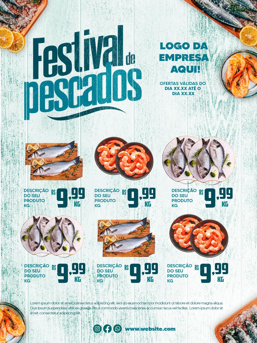 Encarte Festival De Pescados Promoção Em Peixes Social Media PSD Editável