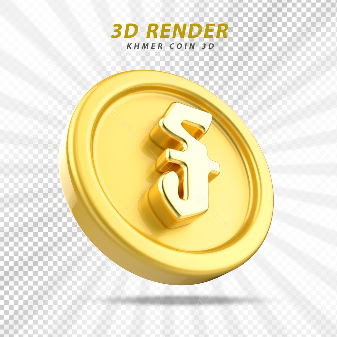 Moeda Dourada 3D Elemento para Composição PSD