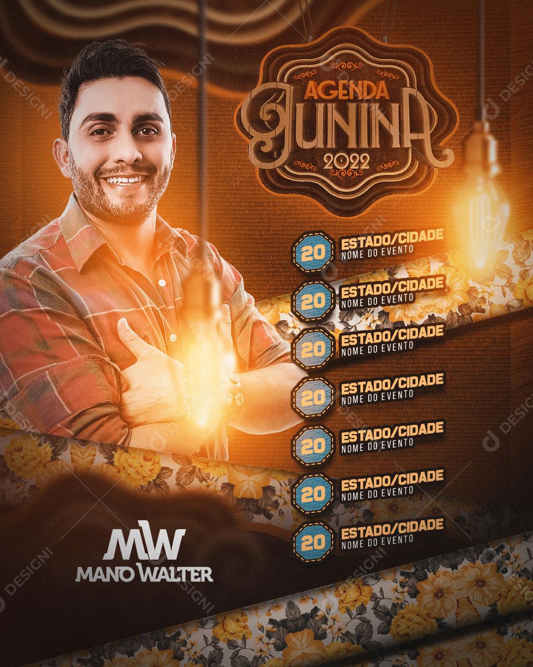 Flyer Agena Junina Mano Walter Social Media PSD Editável