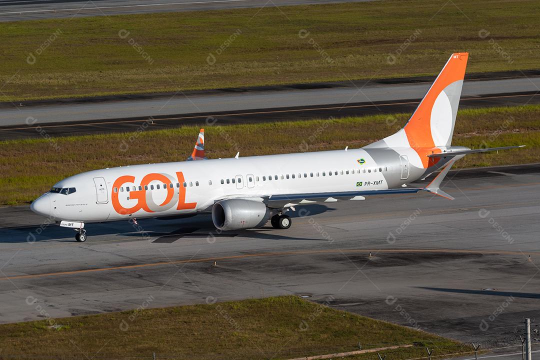 Close view of the Airbus a320 GOL taxiing for take off at GRU Airport, May 30, 2022, Sao Paulo, Brazil.