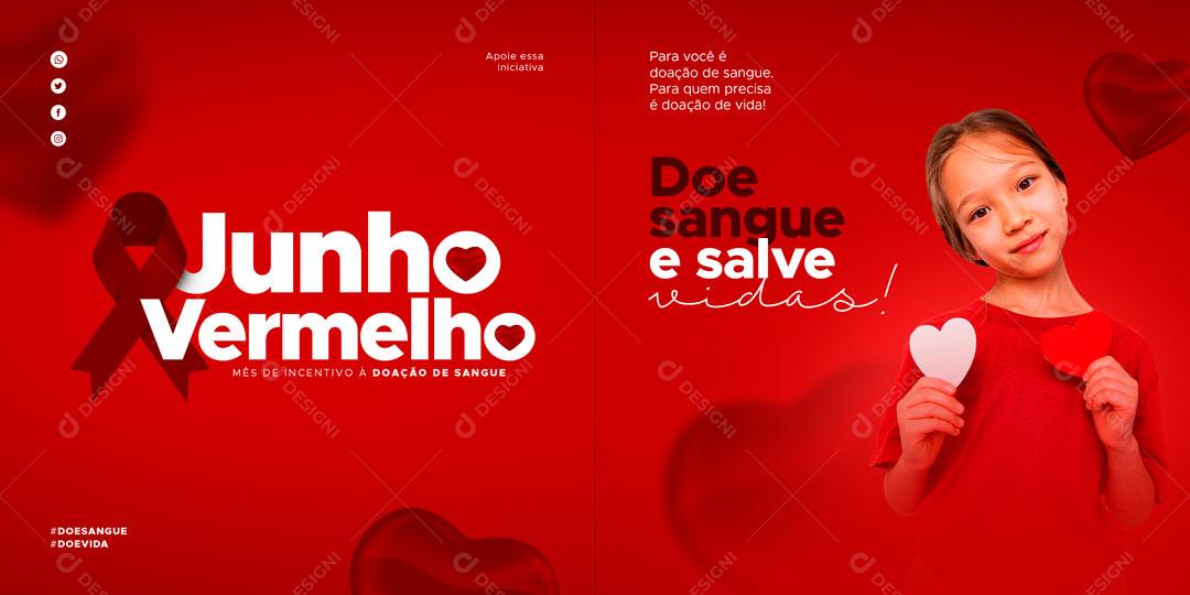 Carrossel Junho Vermelho Doe Sangue e Salve Social Media PSD Editável