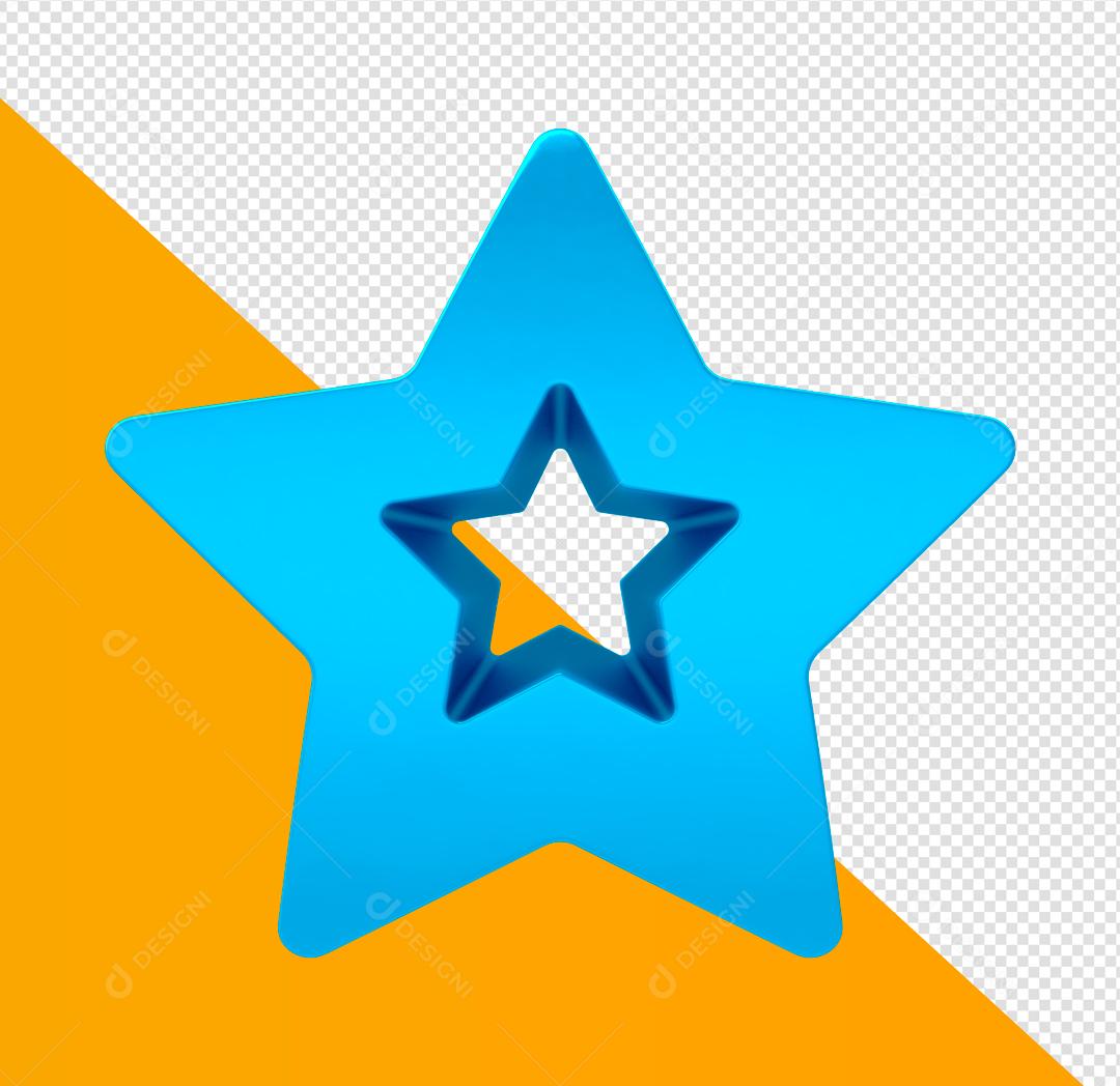 Elemento 3D Estrela Azul Para Composição PSD