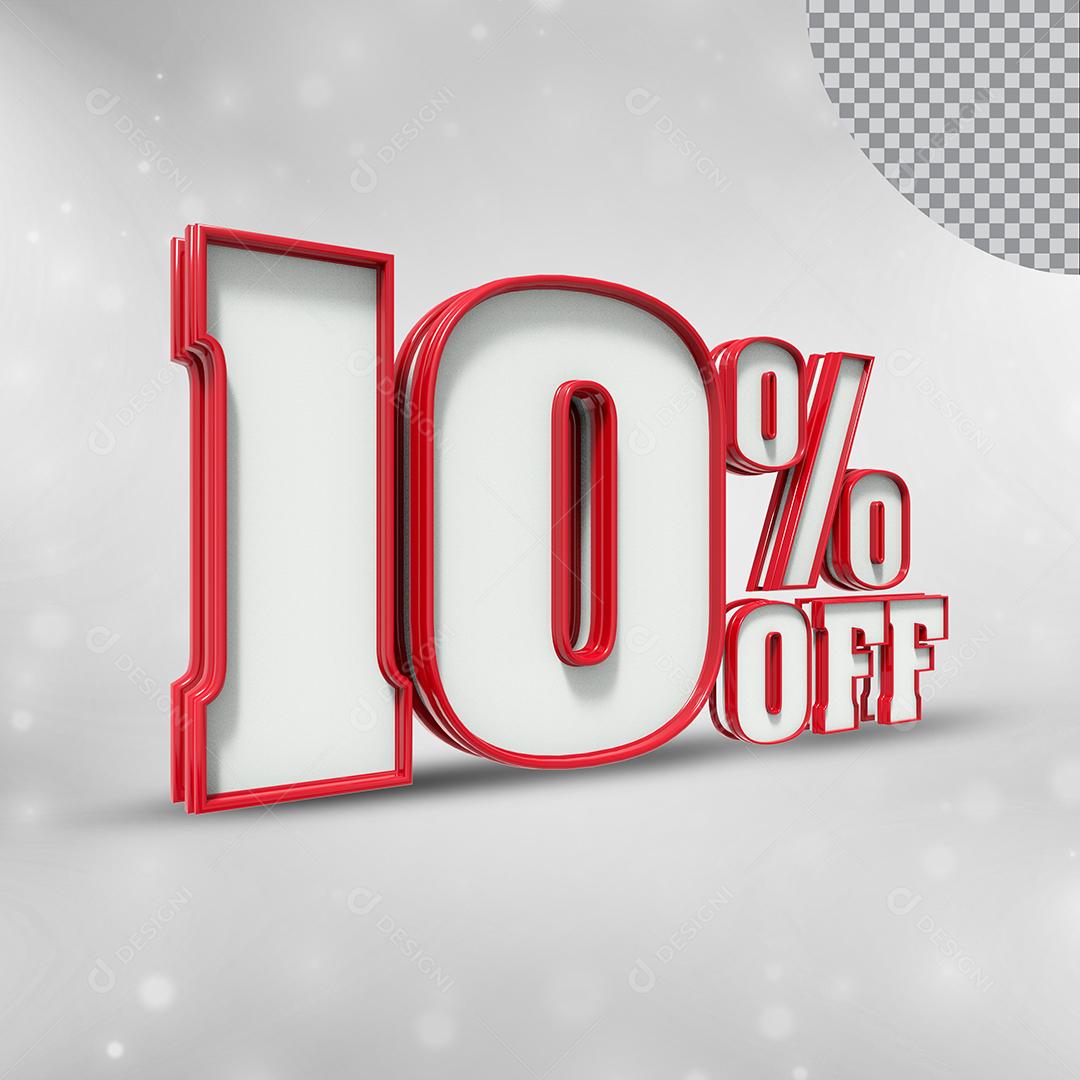 Número 3D 10% Off Branco com Textura Vermelha Elemento para Composição PSD