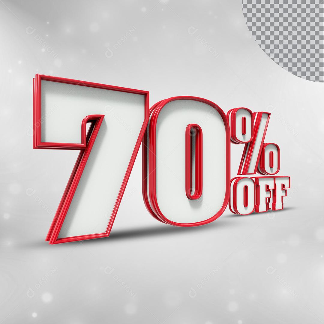 Número 3D 70% Off Branco com Textura Vermelha Elemento para Composição PSD