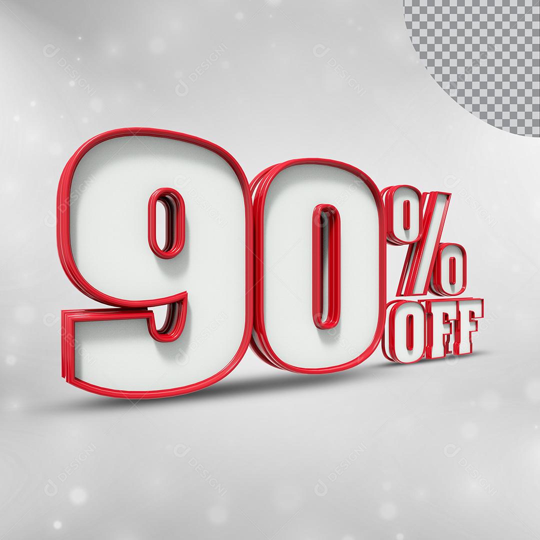 Número 3D 90% Off Branco com Textura Vermelha Elemento para Composição PSD