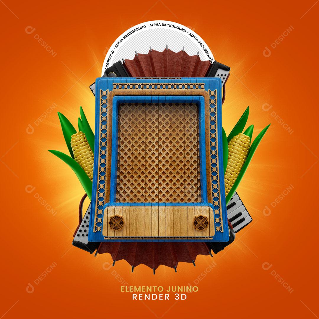 Elemento 3D Para Composição De Selos Com Sanfonas E Espigas De Milhos PNG Transparente