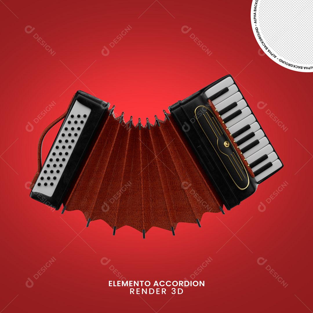 Elementos 3D Sanfona Vermelha e Branca Instrumento Musical PNG Transparente