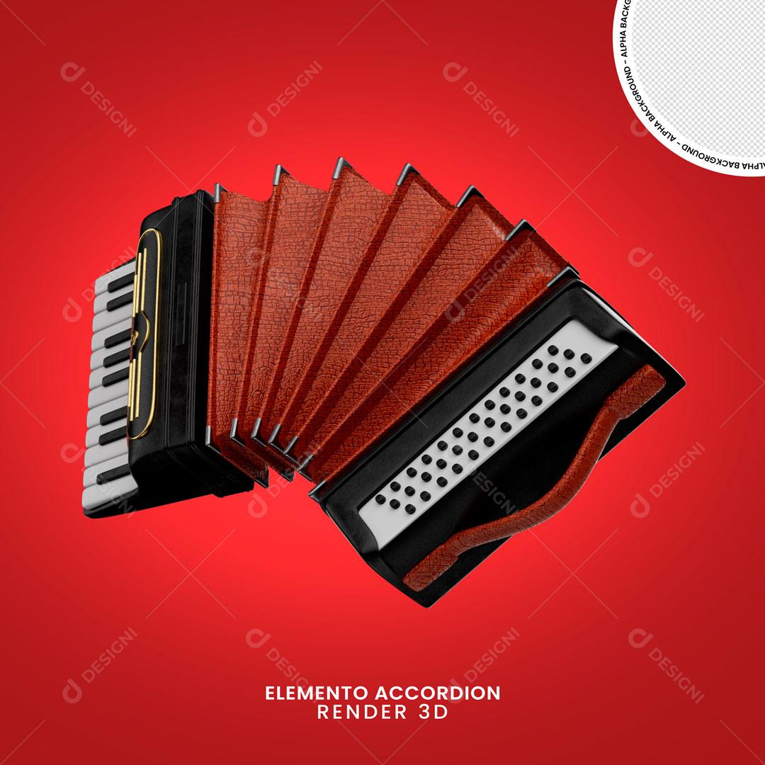 Elementos 3D Sanfona Vermelha e Branca Instrumento Musical PNG Transparente