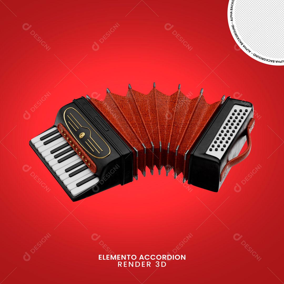 Elementos 3D Sanfona Vermelha e Branca Instrumento Musical PNG Transparente