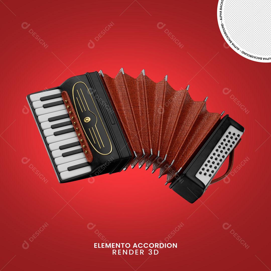 Elementos 3D Sanfona Vermelha e Branca Instrumento Musical PNG Transparente