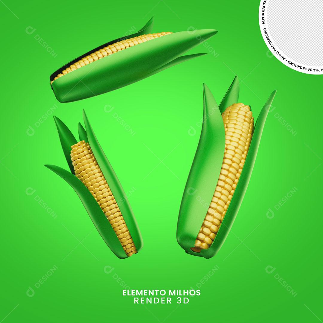 Elementos 3D Espiga De Milho Verde Com Grãos Amarelos  PNG Transparente