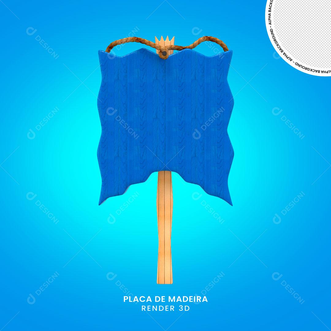 Elemento 3D Bandeira Azul Com Cordas E Formas De Madeira PNG Transparente