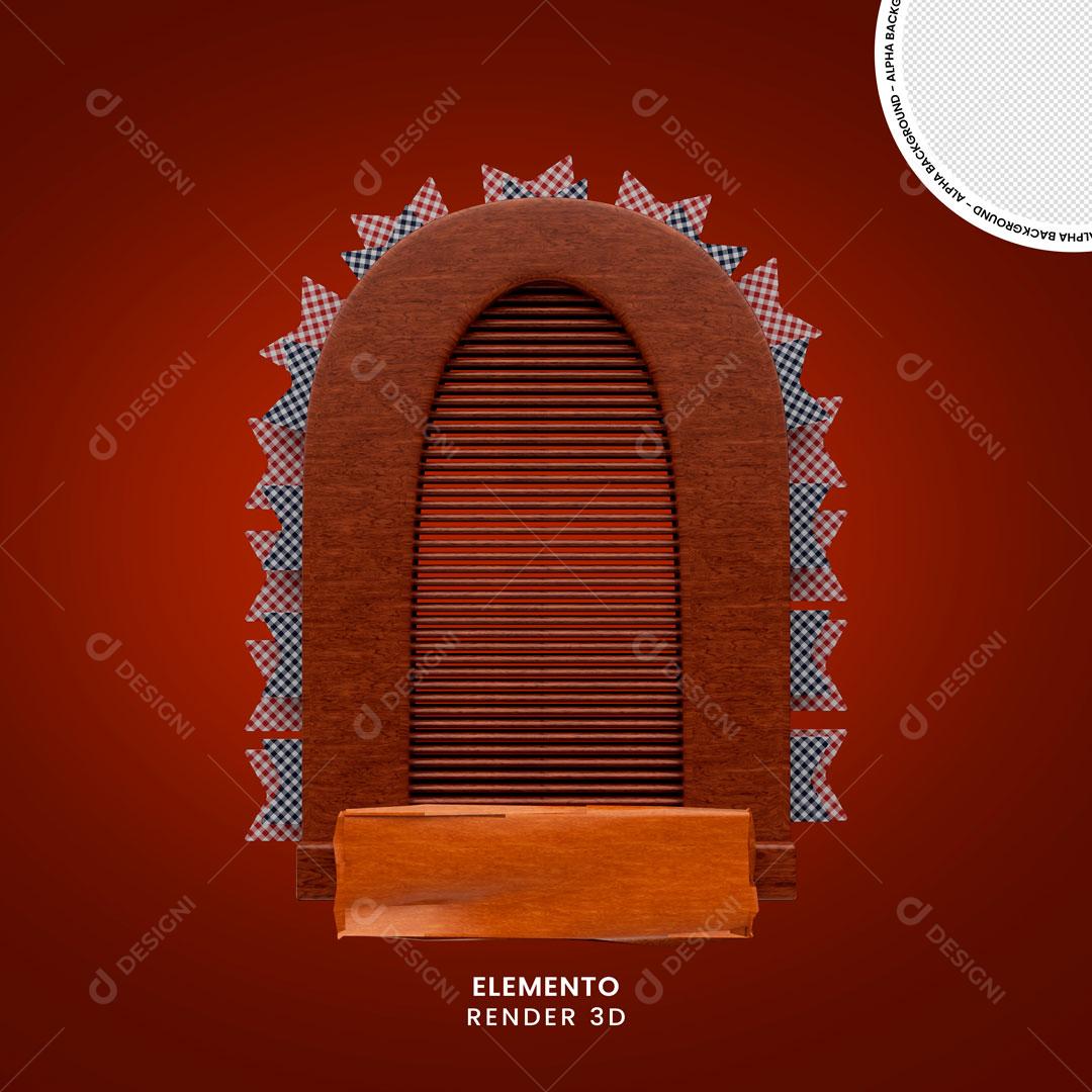 Elemento 3D Janela De Madeira Com Forma Arredondada PNG Transparente