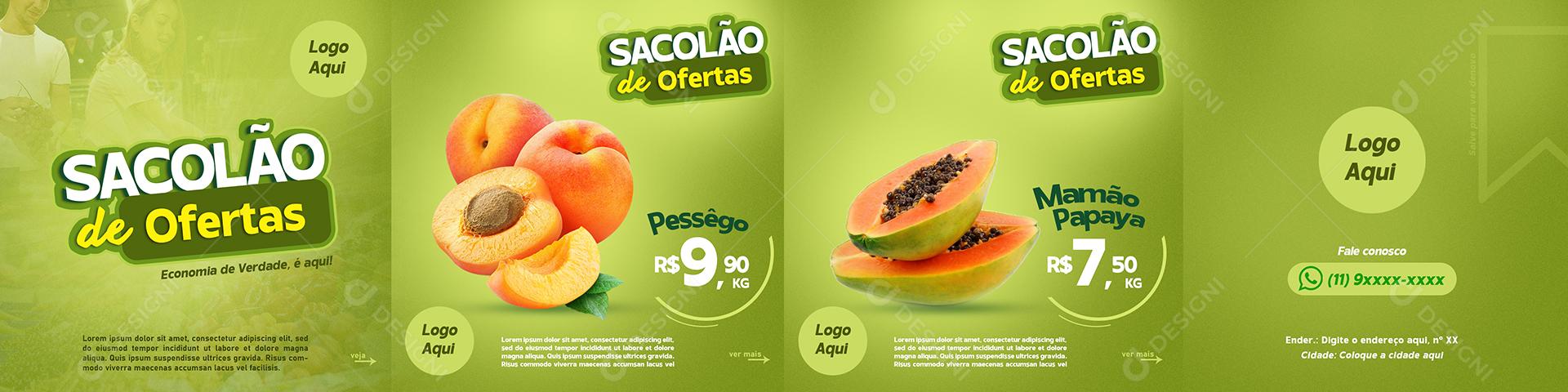 Social Media Carrossel Sacolão de Ofertas Hortifrutis PSD Editável