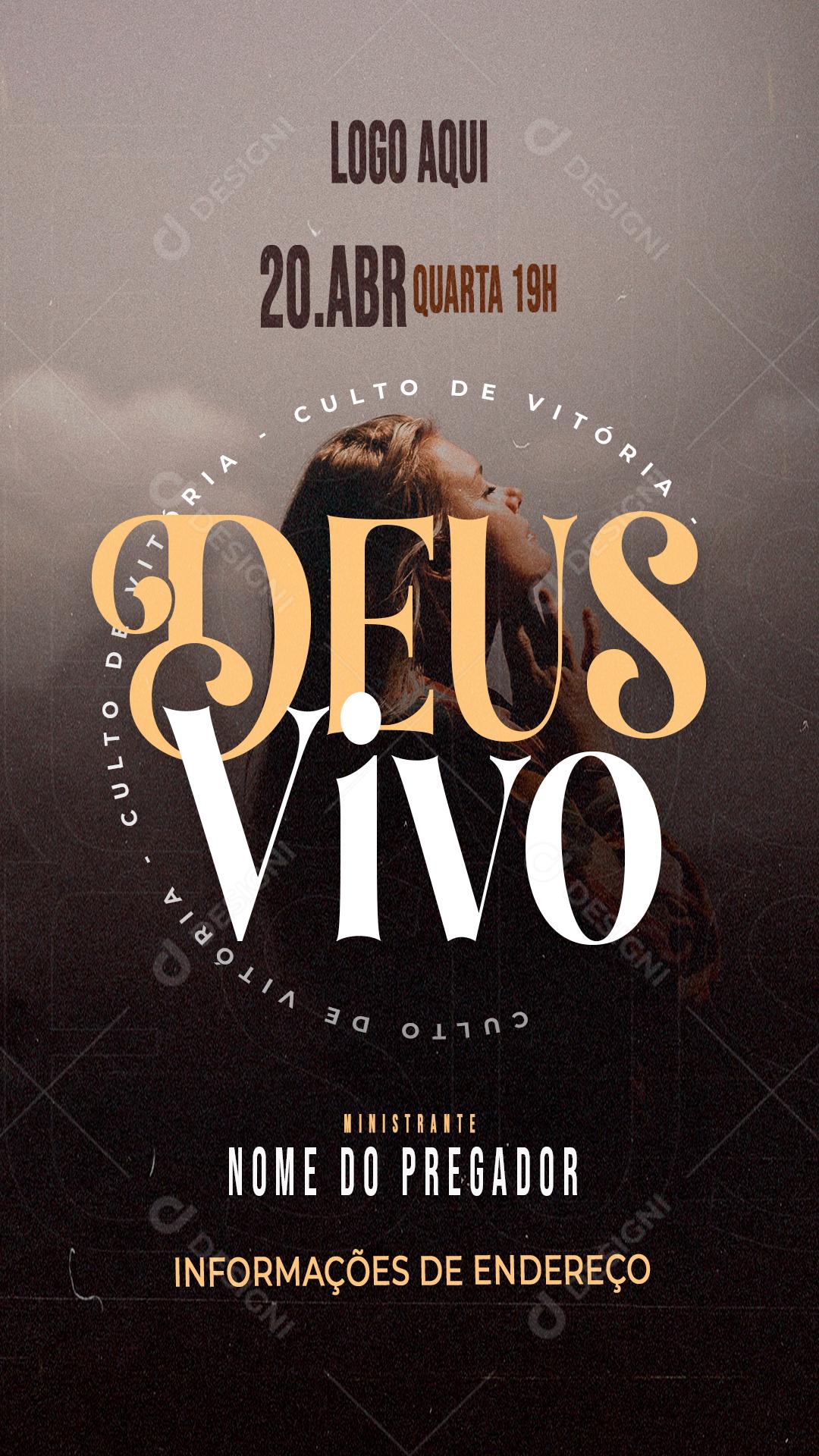 Flyer igrejas Deus Vivo Culto Religiosos Social Media PSD Editável