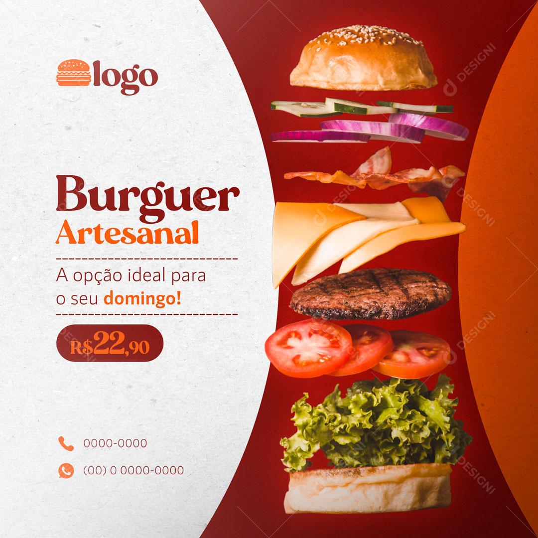 Venha Conhecer O Nosso Burger Artesanal A Opção Ideal Para Você Social Media PSD Editável