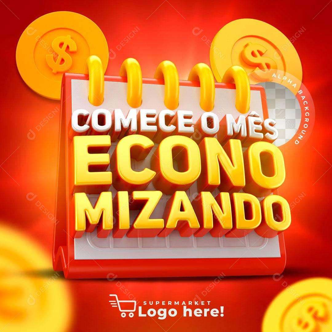 Selo 3D Comece O Mês Economizando PSD
