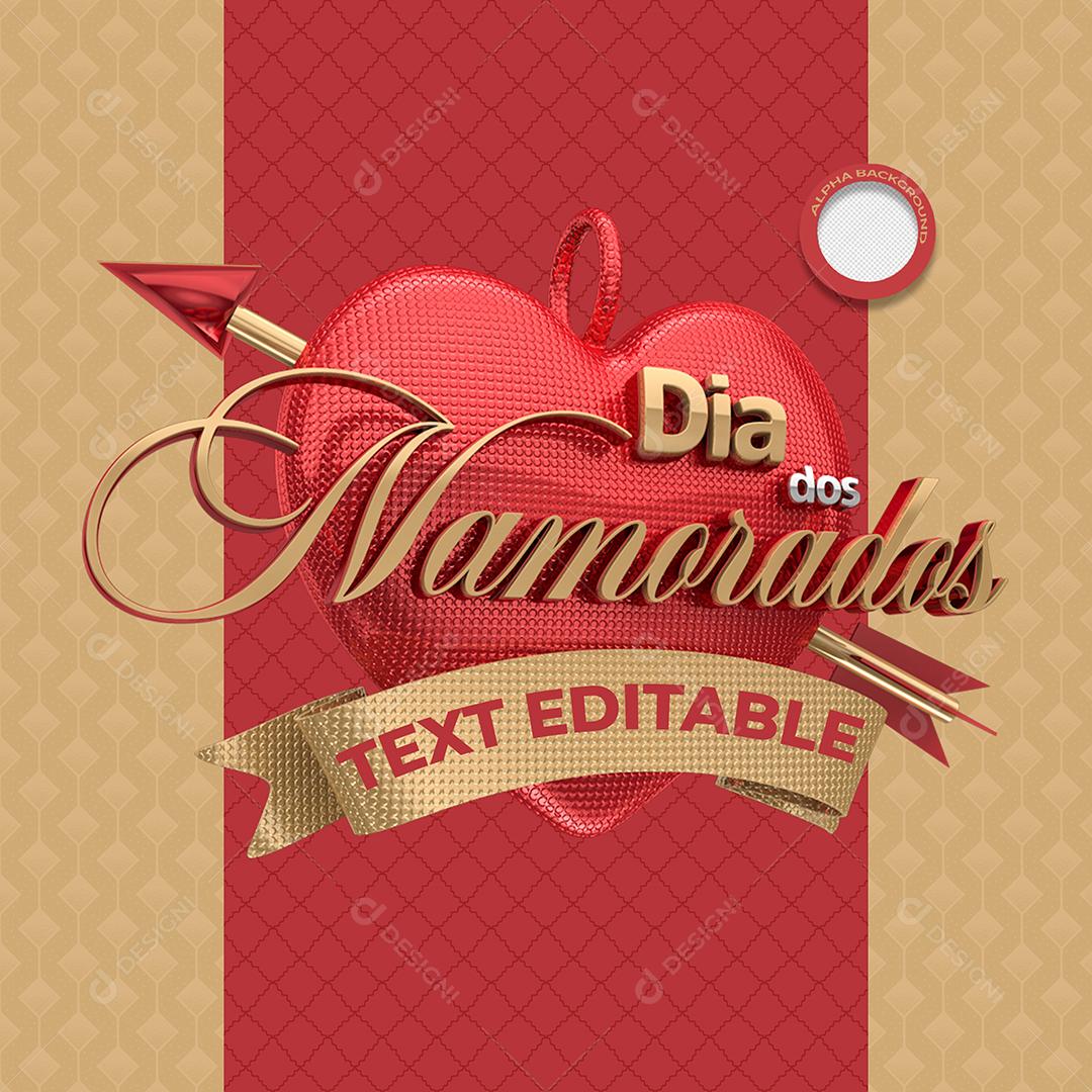 Selo 3D Dia Dos Namorados Dourado para Composição PSD