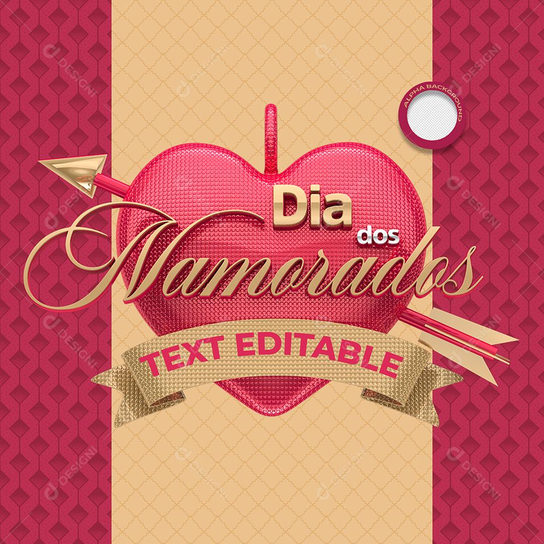 Dia Dos Namorados Dourado Selo 3D PSD