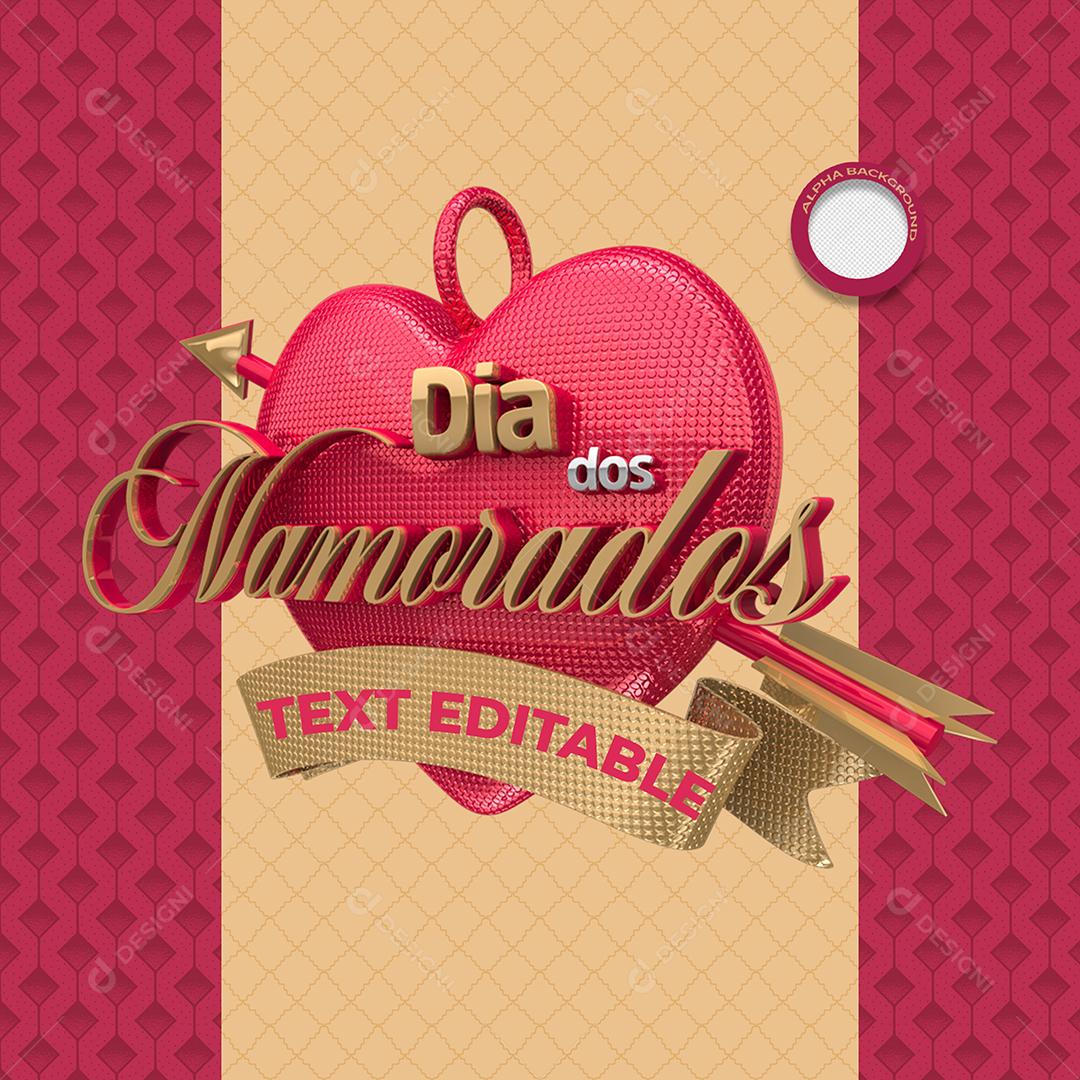 Dia Dos Namorados Selo 3D Dourado para Composição PSD