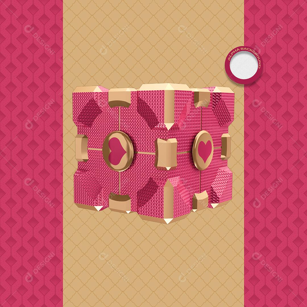 Caixa de Presente Rosa Do Dia dos Namorados Elemento 3D PSD